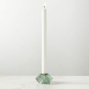 NOVA Ribbed Green Glass Reversible Candle Holder