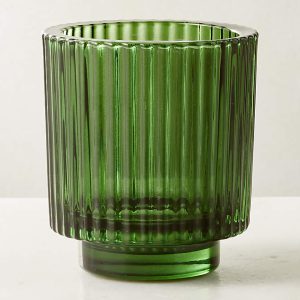 EZRA Green Glass Tealight Candle Holder